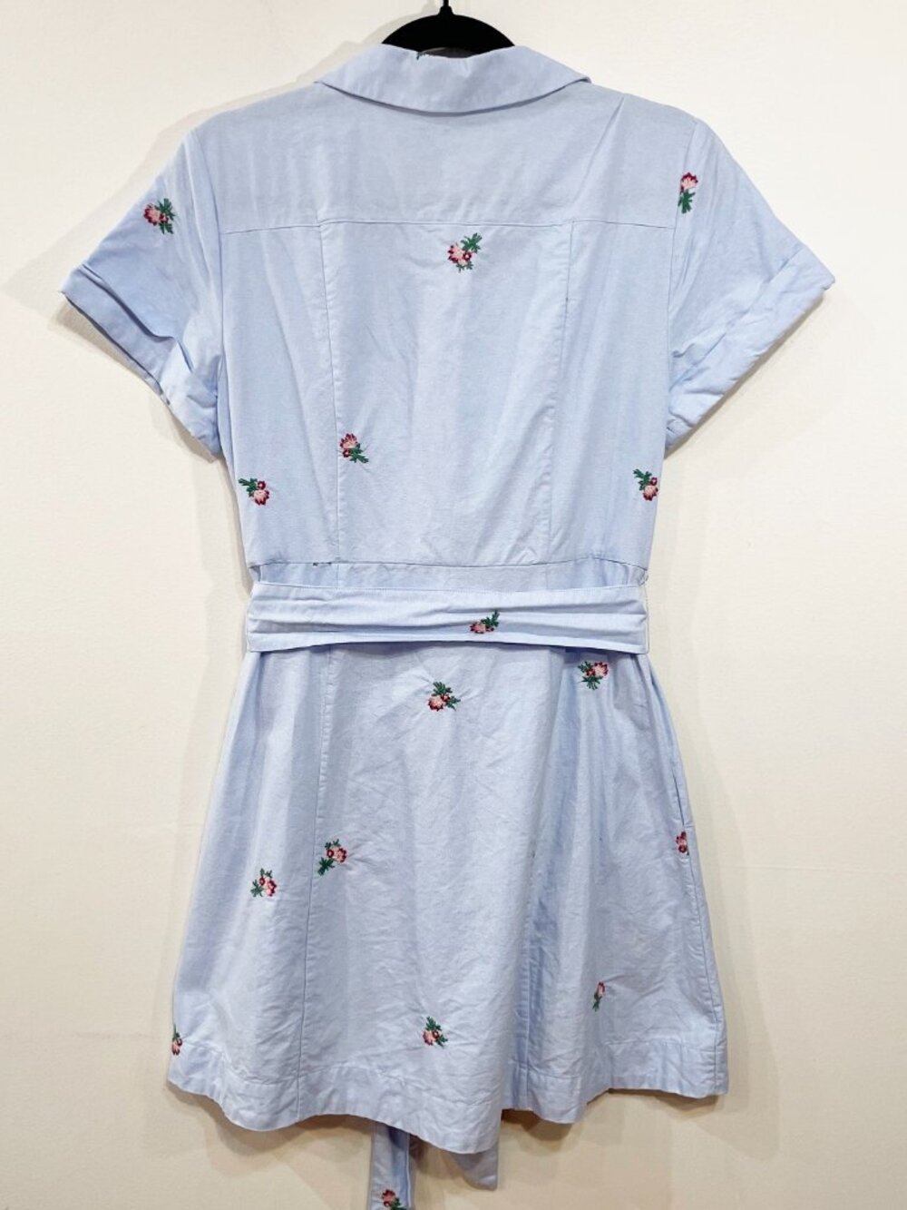 EUC Hill House Laura 100% Cotton Embroidered Belted Mini Shirtdress Blue Small - Picture 3 of 7